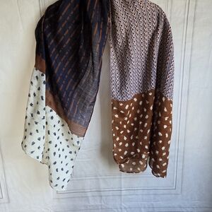 BCBGeneration Brown, Navy & White Patterned Scarf